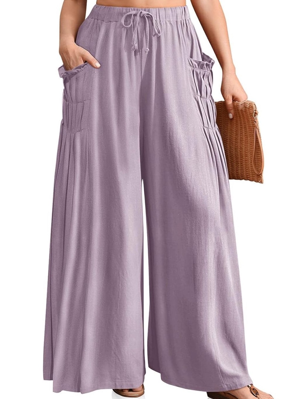 Tarse Women Linen Palazzo Pants Wide Leg